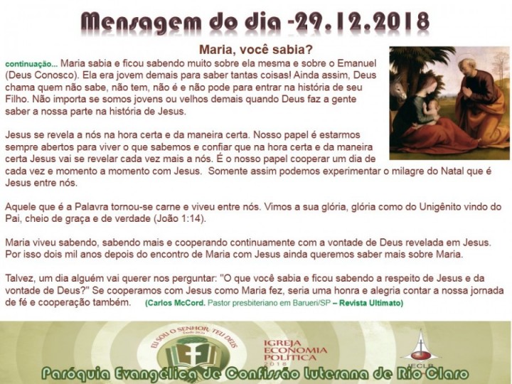 Mensagem do dia - 29.12.2018