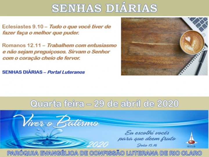 Senhas do dia - 29.04.2020