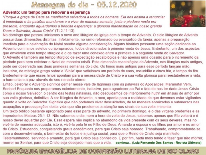 Mensagem do dia - 05.12.2020