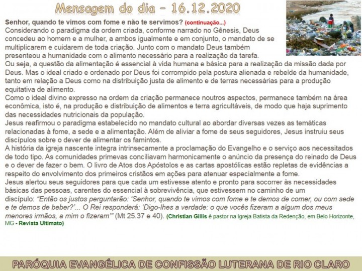 Mensagem do dia - 16.12.2020