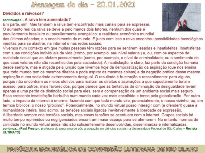 Mensagem do dia - 20.01.2021