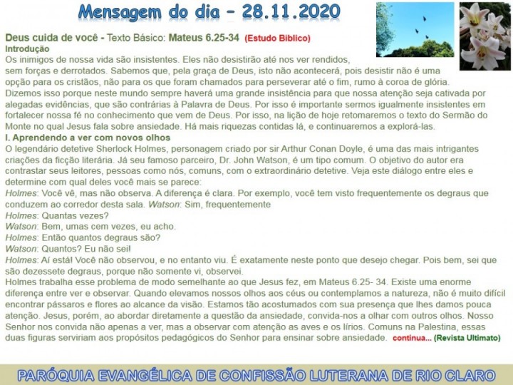 Mensagem do dia - 28.11.2020