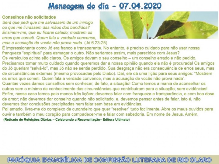 Mensagem do dia - 07.04.2020