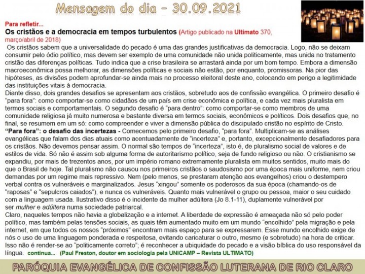 Mensagem do dia - 30.09.2021