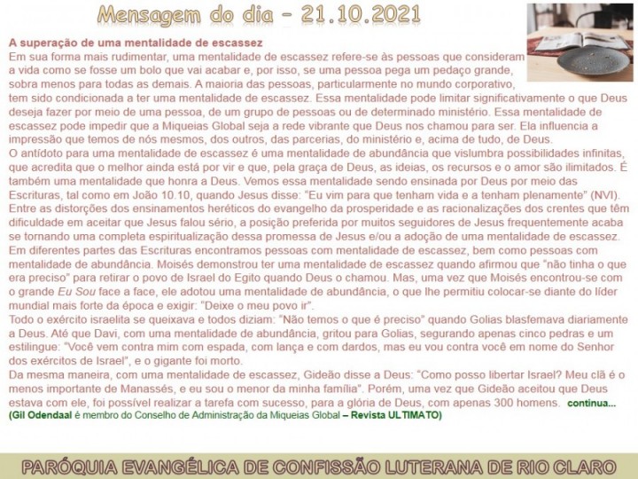 Mensagem do dia - 21.10.2021