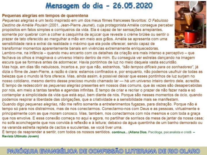 Mensagem do dia - 26.05.2020