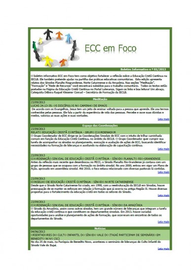 Boletim Informativo - ECC em Foco nº 01 ano 2013