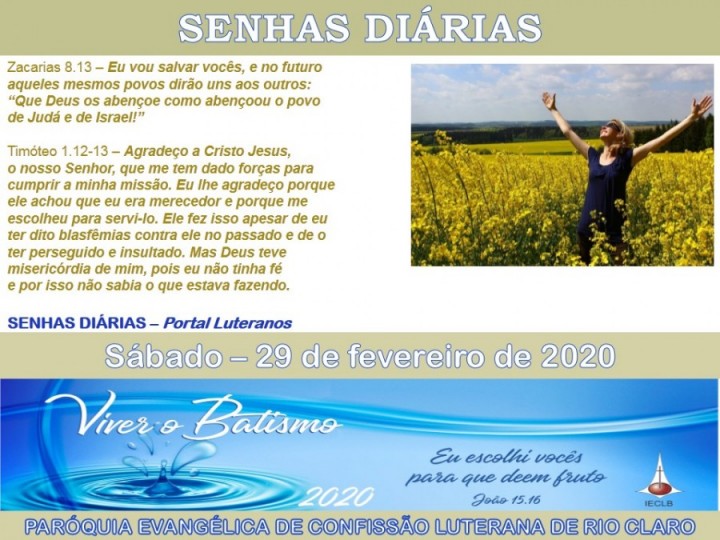 Senhas do dia - 29.02.2020