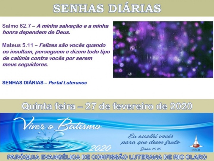 Senhas do dia - 27.02.2020