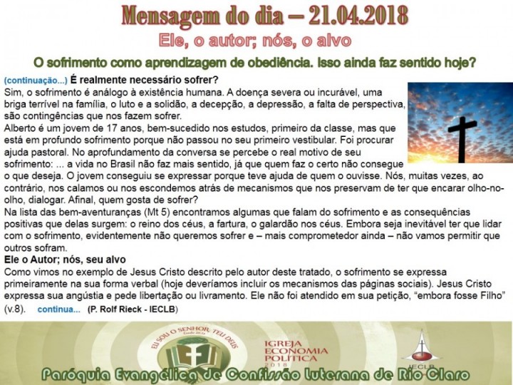 Mensagem do dia - 21.04.2018