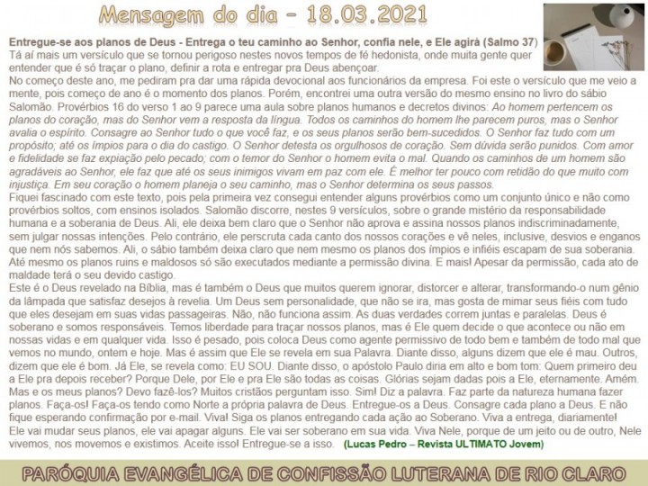 Mensagem do dia - 18.03.2021