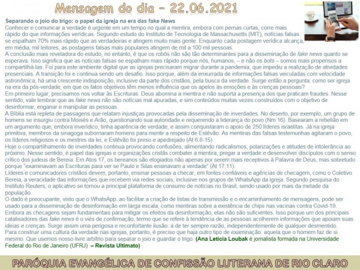 Mensagem do dia - 22.06.2021