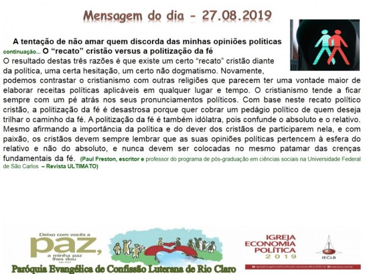 Mensagem do dia - 27.08.2019