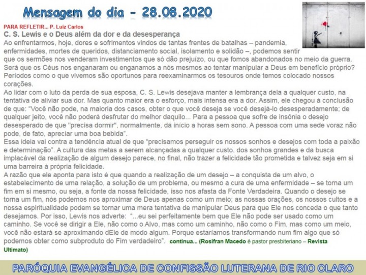 Mensagem do dia - 28.08.2020