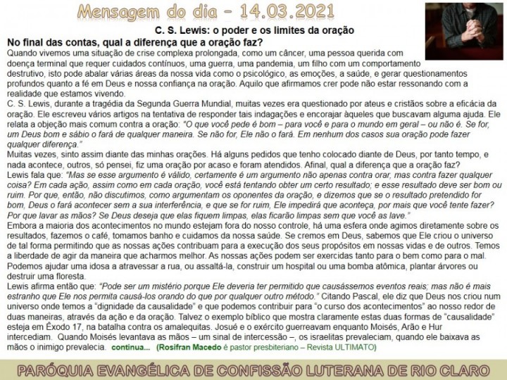 Mensagem do dia - 14.03.2021