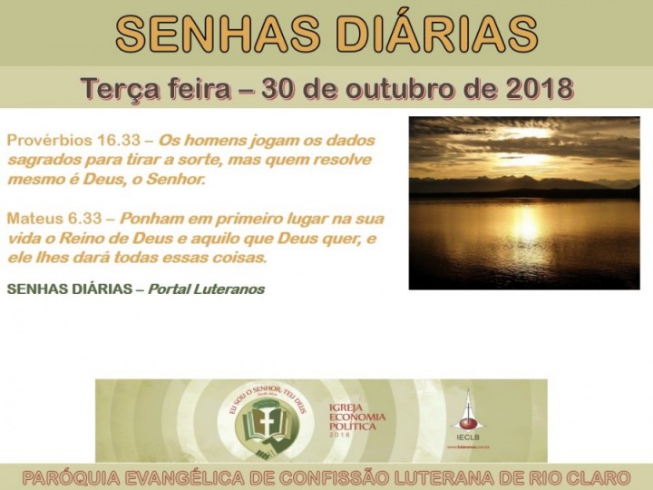 Senhas do dia - 30.10.2018