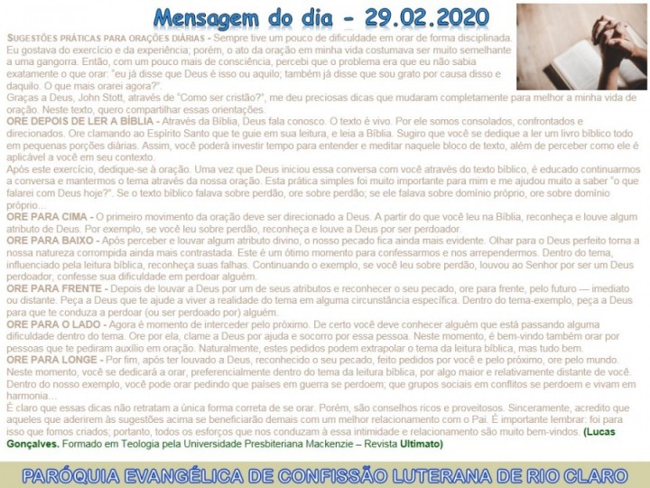 Mensagem do dia - 29.02.2020