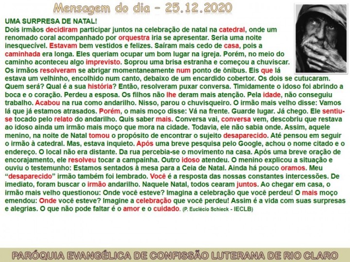 Mensagem do dia - 25.12.2020