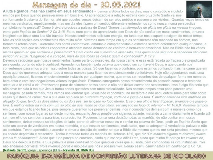 Mensagem do dia - 30.05.2021