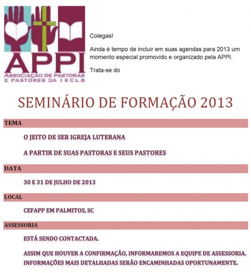 Cartaz do Seminário 2013 da APPI