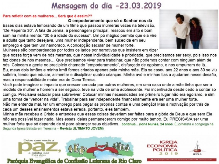 Mensagem do dia - 23.03.2019