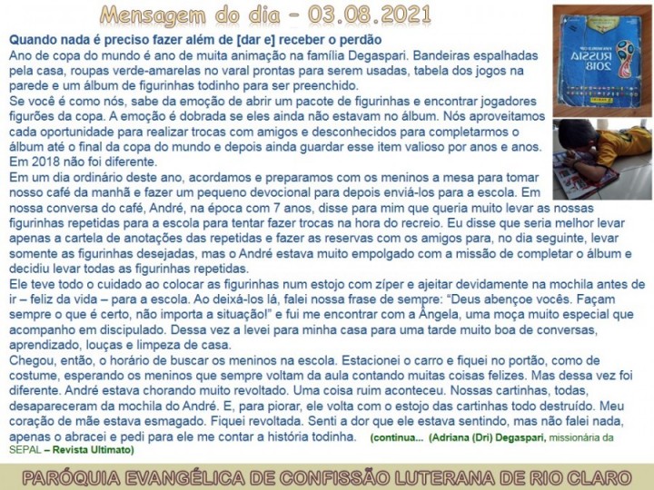 Mensagem do dia - 03.08.2021