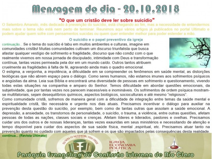 Mensagem do dia - 20.10.2018