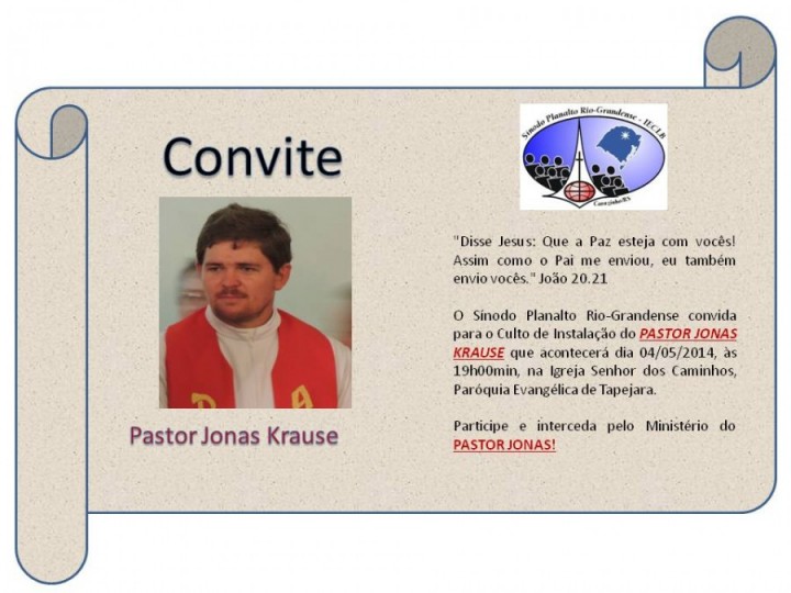 Convite do Pastor Jonas Krause