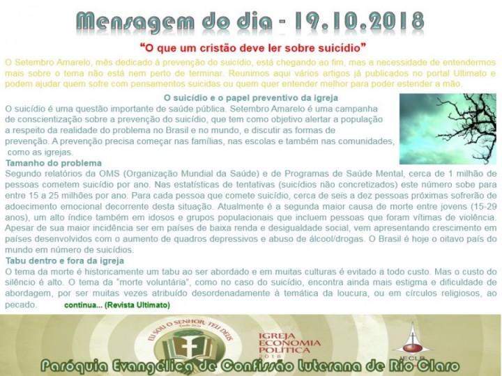 Mensagem do dia - 19.10.2018