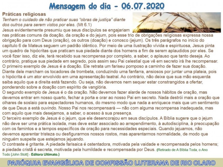 Mensagem do dia - 06.07.2020