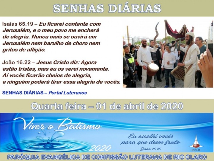 Senhas do dia - 01.04.2020