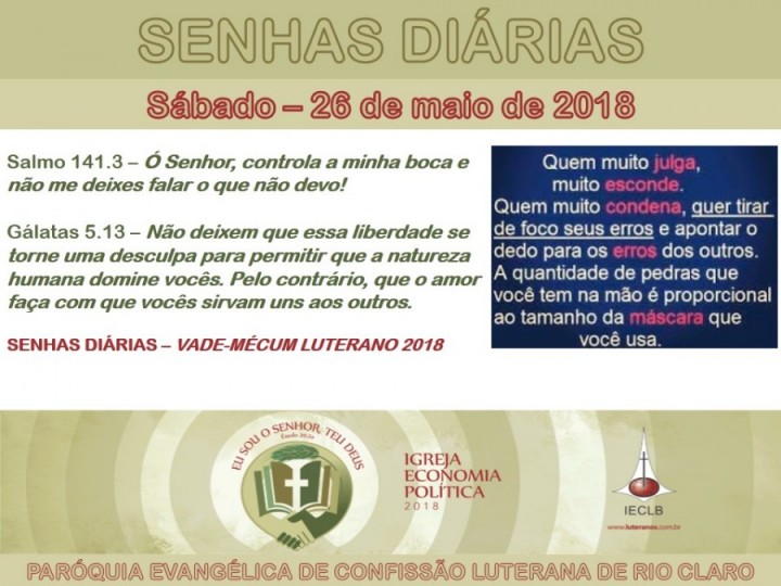 Senhas do dia - 26.05.2018