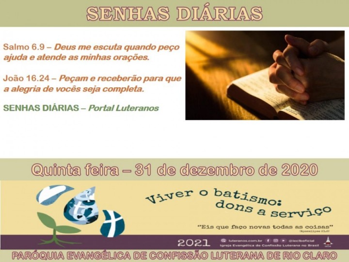 Senhas do dia - 31.12.2020