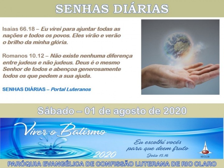 Senhas do dia - 01.08.2020