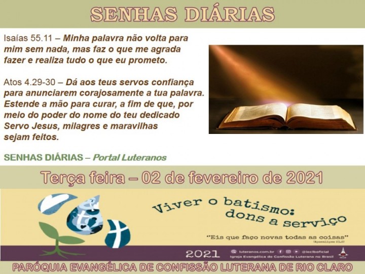 Senhas do dia - 02.02.2021