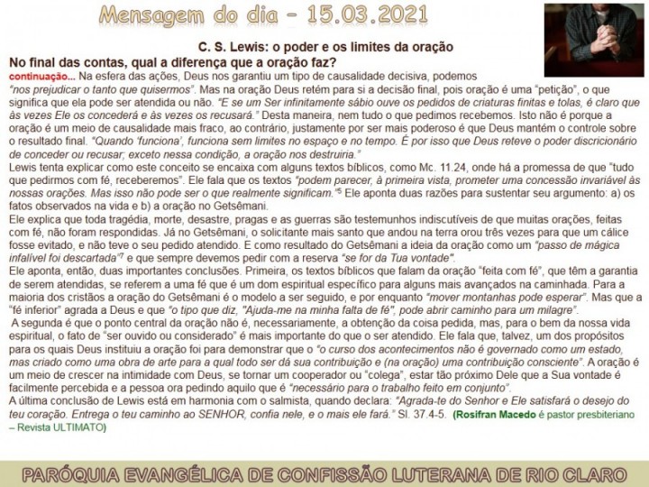 Mensagem do dia - 15.03.2021