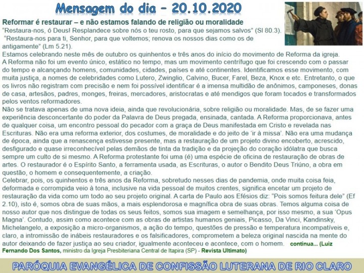 Mensagem do dia - 20.10.2020