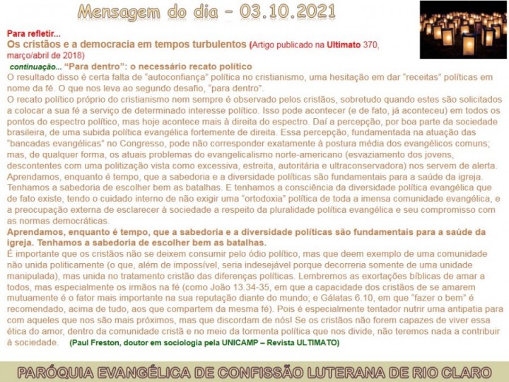 Mensagem do dia - 03.10.2021