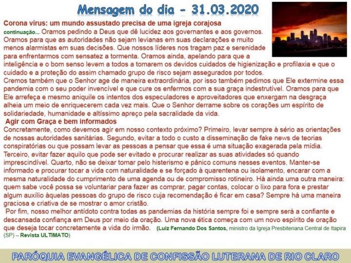 Mensagem do dia - 31.03.2020