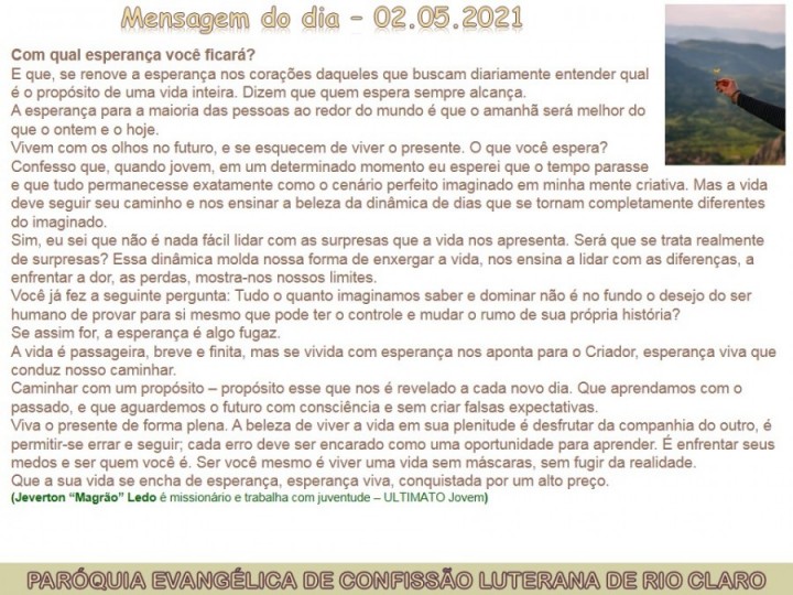 Mensagem do dia - 02.05.2021