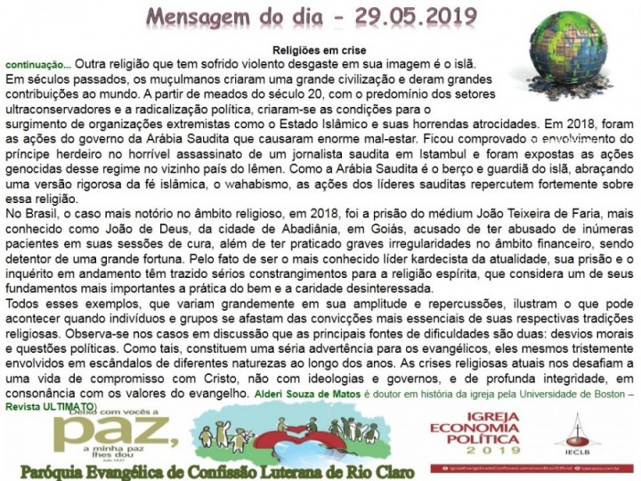 Mensagem do dia - 29.05.2019