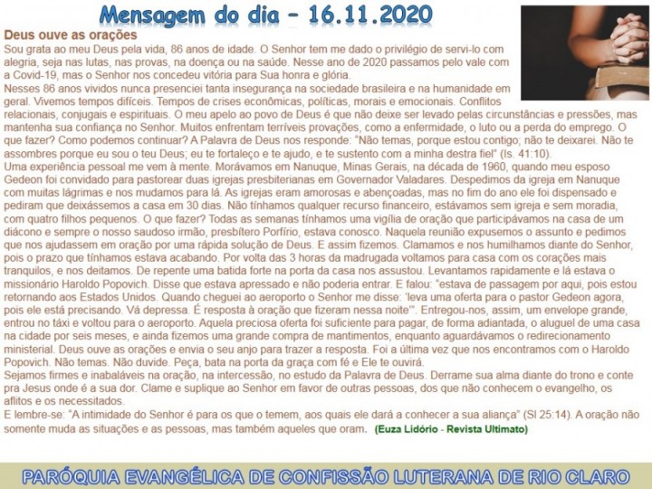 Mensagem do dia - 16.11.2020