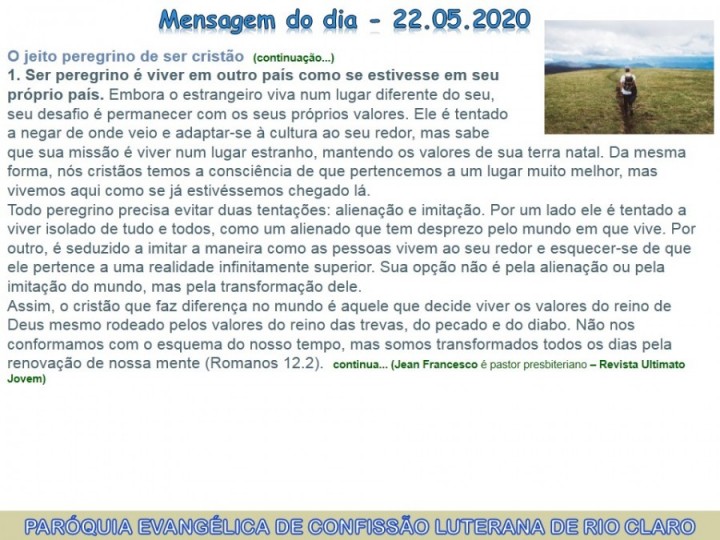 Mensagem do dia - 22.05.2020