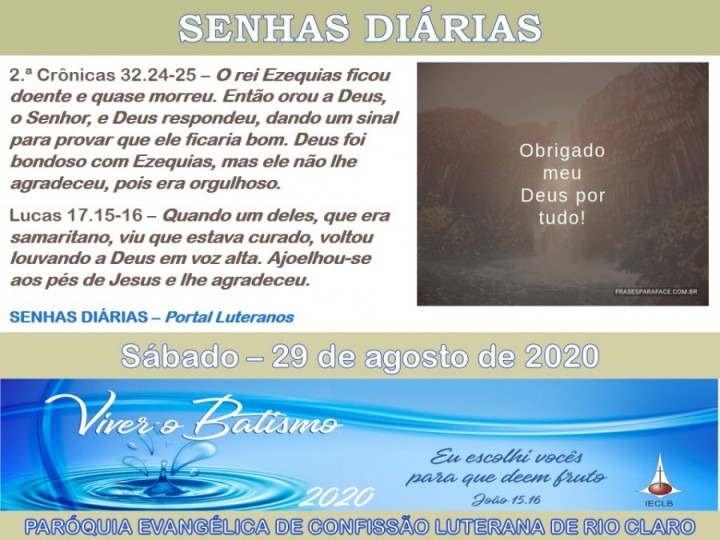 Senhas do dia - 29.08.2020