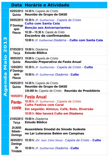 Agenda Maio 2013