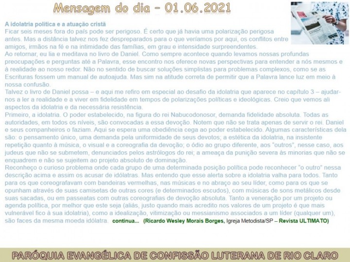 Mensagem do dia - 01.06.2021