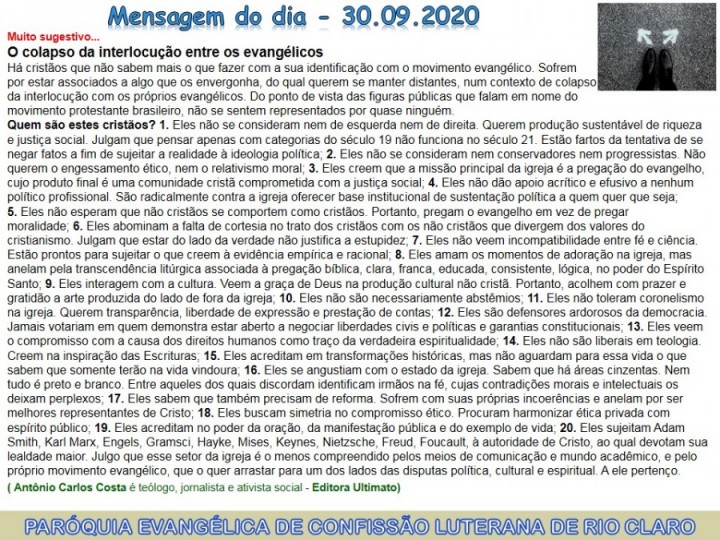 Mensagem do dia - 30.09.2020