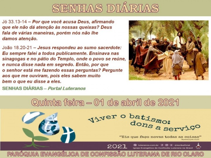 Senhas do dia - 01.04.2021