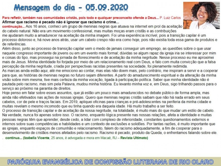 Mensagem do dia - 05.09.2020