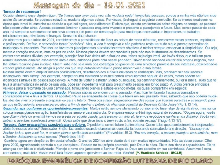 Mensagem do dia - 18.01.2021